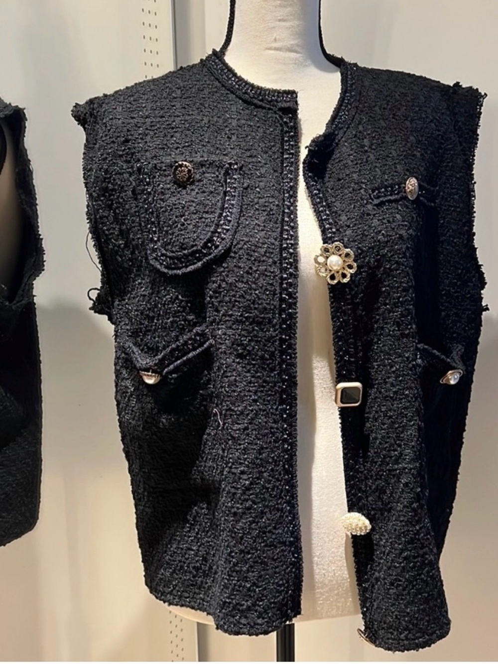 Storets Black Tweed Mixed Button Vest Small
